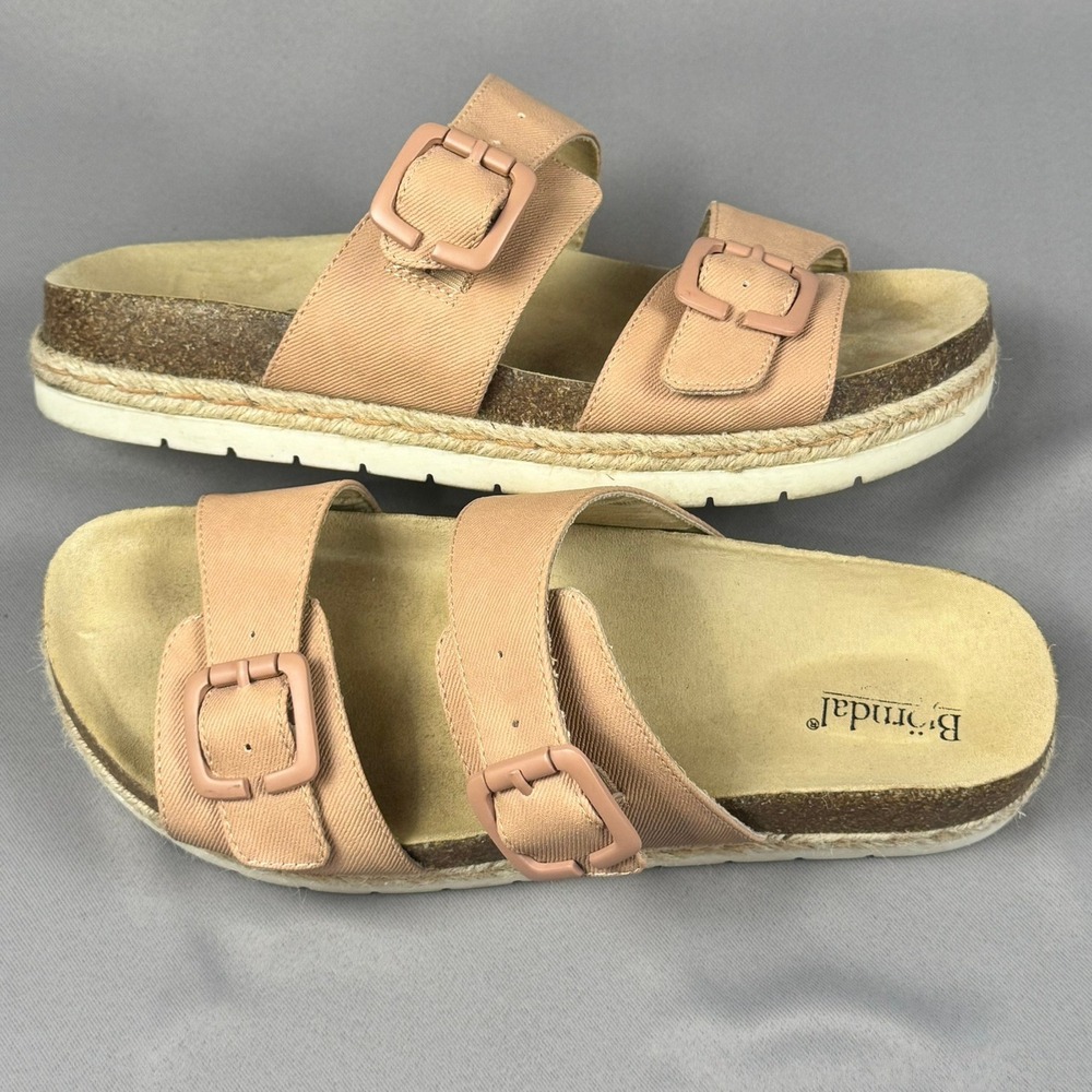 Bjorndal Kai Peach‎ Double Buckle Slide Sandals Womens 9M Jute Trim Cork Footbed